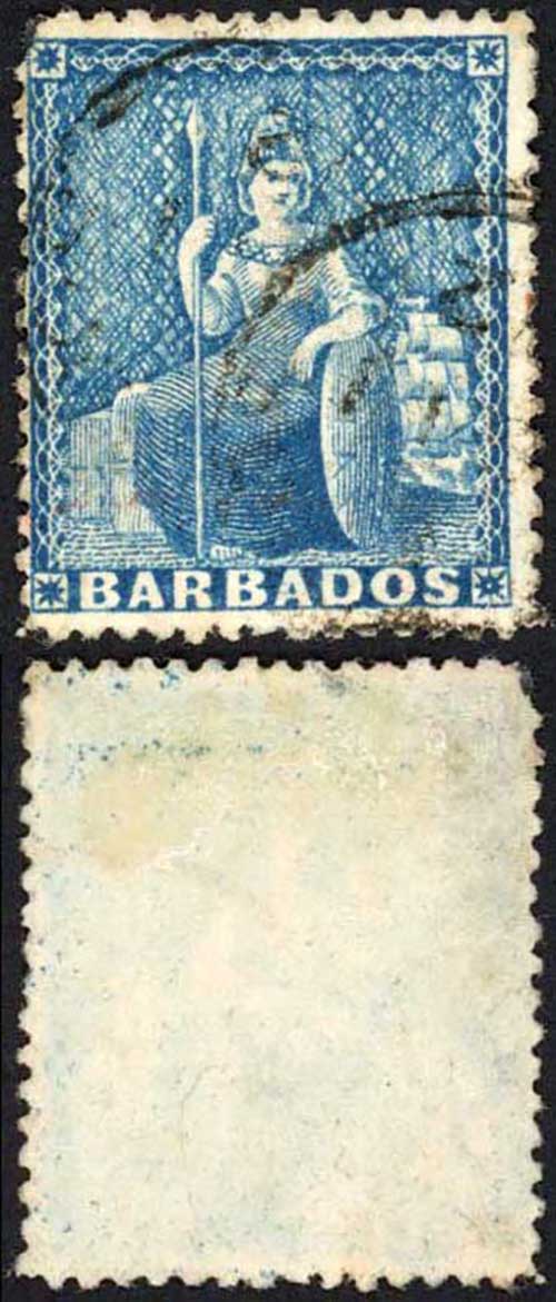 Barbados SG52 (1d) Blue Wmk Small Star Perf 14.5 to 15.5