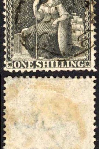 Barbados SG54 1/- Black Wmk Small Star Perf 14.5 to 15.5 Cat 20 pounds