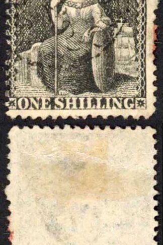 Barbados SG54 1/- Black Wmk Small Star Perf 14.5 to 15.5 Cat 20 pounds