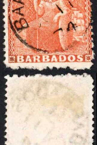 Barbados SG57 (4d) Dull Vermilion Wmk Small Star Perf 11-13 x 14.5-15.5 Cat 110