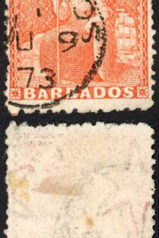 Barbados SG57 (4d) Dull Vermilion Wmk Small Star Perf 11-13 x 14.5-15.5 Cat 110