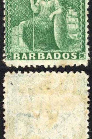 Barbados SG58 (1/2d) Green Wmk Large Star Perf 14.5-15.5 Part Gum Cat 450 pounds