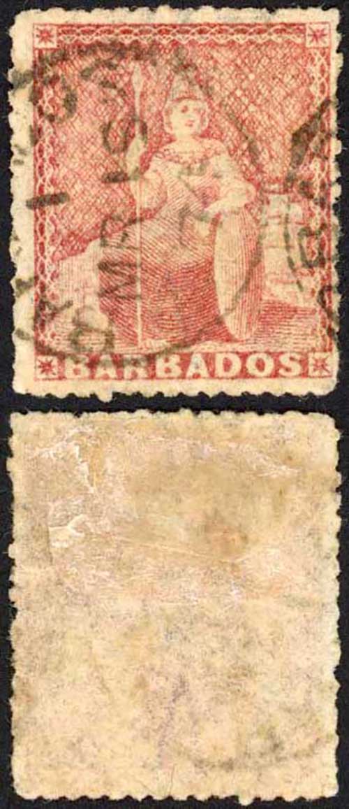 Barbados SG59 (4d) Dull Rose-red Wmk Large Star Perf 14.5-15.5 Cat 250 pounds