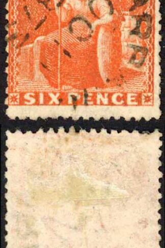 Barbados SG60 6d Orange-vermilion Wmk Large Star Perf 14.5-15.5 Cat 95 pounds