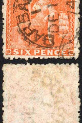 Barbados SG60 6d Orange-vermilion Wmk Large Star Perf 14.5-15.5 Cat 95 pounds