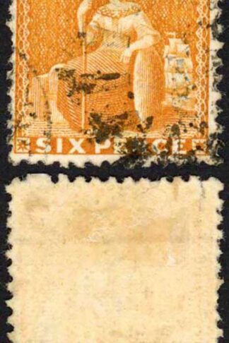 Barbados SG70 6d Chrome-yellow Wmk CC Sideways Perf 12.5 Cat 75 pounds