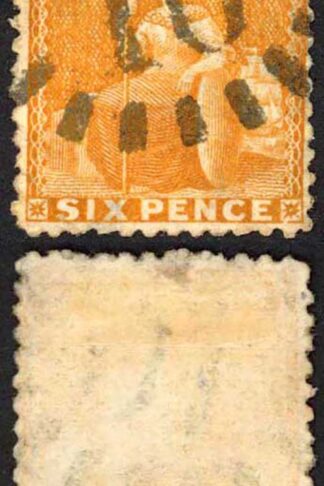 Barbados SG70 6d Chrome-yellow Wmk CC Sideways Perf 12.5 Cat 75 pounds