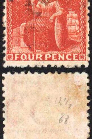Barbados SG68x 4d Deep Red Wmk CC Reversed Perf 12.5 Cat 30 pounds