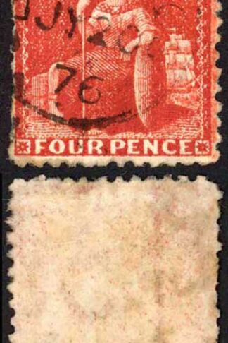 Barbados SG68x 4d Deep Red Wmk CC Reversed Perf 12.5 Cat 30 pounds