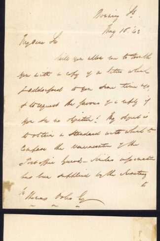 Rowland Hill Letter 16 May 1842 about the Remuneration of Post Office Guards
