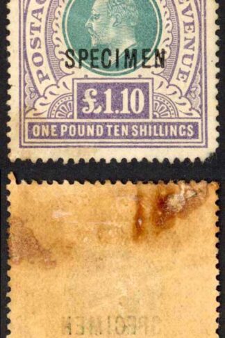 Natal SG143s One Pound Ten Shillings Postage Revenue opt SPECIMEN (FAULTS) Cat