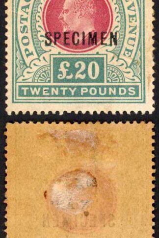 Natal SG146s TWENTY Pound Postage Revenue opt SPECIMEN (toned) Cat 700 pounds