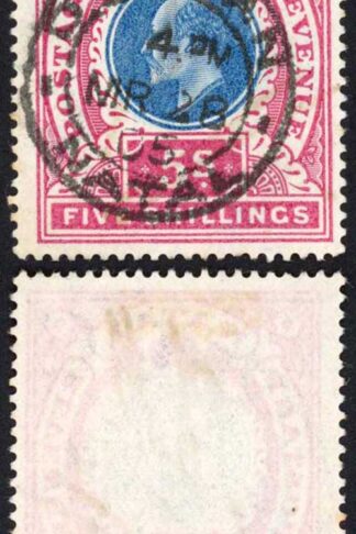 Natal SG140 5/- Postage Revenue Cat 15 pounds 28 March 1903 Durban Pmk