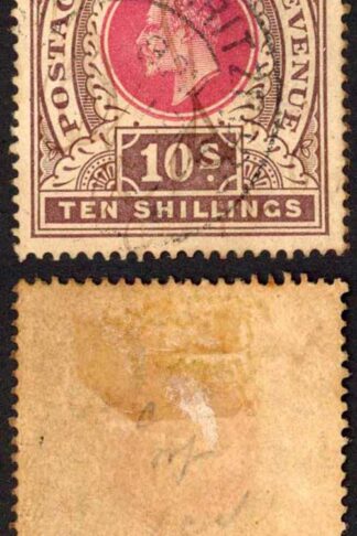 Natal SG141 10/- Postage Revenue Cat 60 pounds (toned) 19 Aug Pietermaritzburg