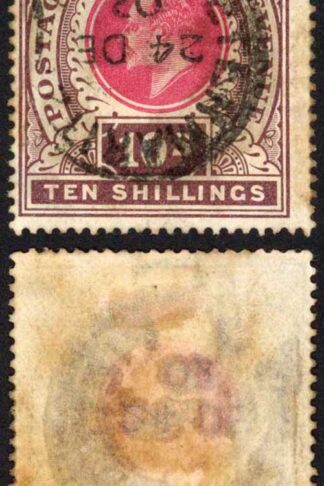 Natal SG141 10/- Postage Revenue Cat 60 pounds 24 Dec 1902 Pietermaritzburg Pmk