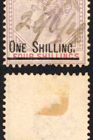 Natal BF99 1/- on 4/- Lilac and Red Wmk CA