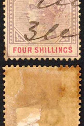 Natal BF89 4/- Lilac and Red Wmk CA (toned)