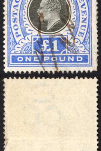 Natal SG142 One Pound Black and Bright Blue Fiscal Cancel (perf fault)
