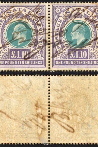 Natal SG143 One Pound 10/- Green and Violet Fiscal Cancel PAIR
