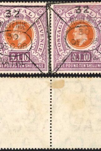 Natal SG143 One Pound 10/- Brown-Orange and Purple Cat 9500 BUT A FISCAL Cancel