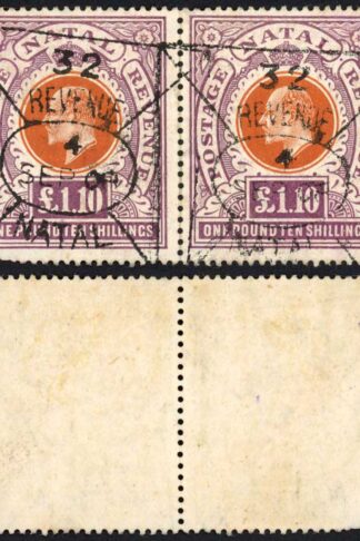 Natal SG143 One Pound 10/- Brown-Orange and Purple Cat 9500 BUT A FISCAL Cancel