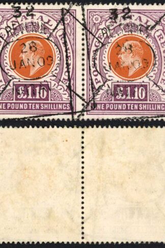 Natal SG143 One Pound 10/- Brown-Orange and Purple Cat 9500 BUT A FISCAL Cancel