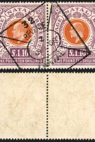 Natal SG143 One Pound 10/- Brown-Orange and Purple Cat 9500 BUT A FISCAL Cancel