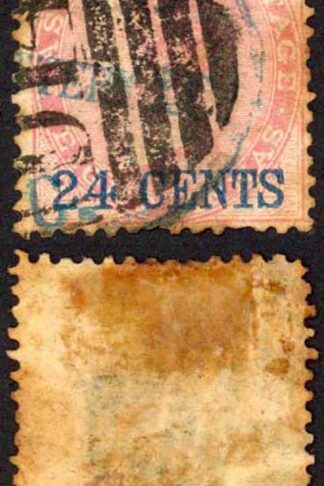 Straits Settlements SG8 24c on 8a Rose used TONED Cat 120 pounds