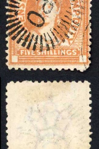 Queensland SGF21 5/- Orange-brown Wmk Large Crown Postally Used Cat 250 pounds
