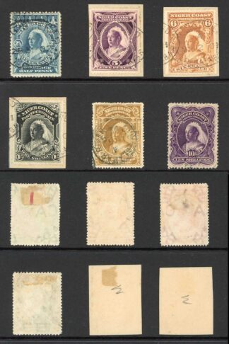 Niger Coast SG66/74 Wmk CA Set (mixed perfs) Fine used Cat 375 pounds