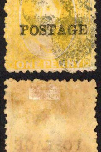 Natal SG82 1d Yellow Wmk CC Opt POSTAGE (Davis) Cat 120 pounds