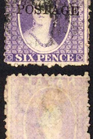 Natal SG83x 6d Violet Wmk CC REVERSED Opt POSTAGE (Davis) Cat 12 pounds