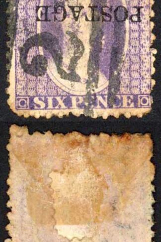 Natal SG83b 6d Violet Wmk CC Opt POSTAGE INVERTED (toned) Cat 225 Pounds