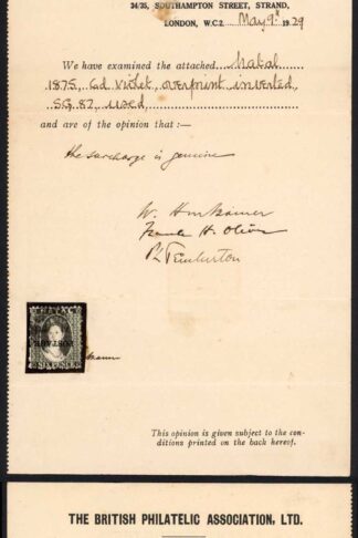 Natal SG83b 6d Violet Wmk CC Opt POSTAGE INVERTED BPA Cert Cat 225 Pounds