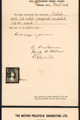 Natal SG83b 6d Violet Wmk CC Opt POSTAGE INVERTED BPA Cert Cat 225 Pounds