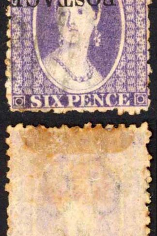 Natal SG83b 6d Violet Wmk CC Opt POSTAGE INVERTED (toned) Cat 225 Pounds