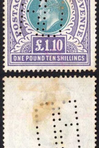 Natal SG143 One pound and 10/- Green and Violet Perfin RD (Registrar of Deeds)
