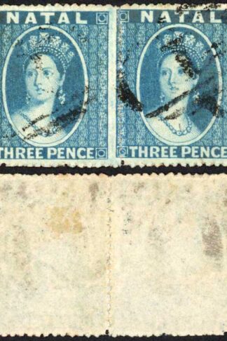 Natal SG12 3d blue No Wmk Rough Perfs PAIR Cat 100 pounds