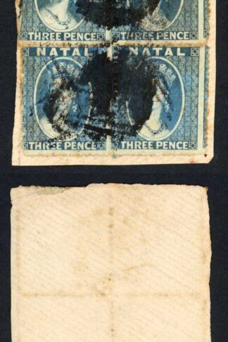 Natal SG12 3d blue No Wmk Rough Perfs BLOCK Cat 200++++ pounds