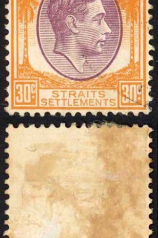 Straits Settlements SG287 KGVI 30c Dull Purple and Orange No Gum Cat 20 pounds