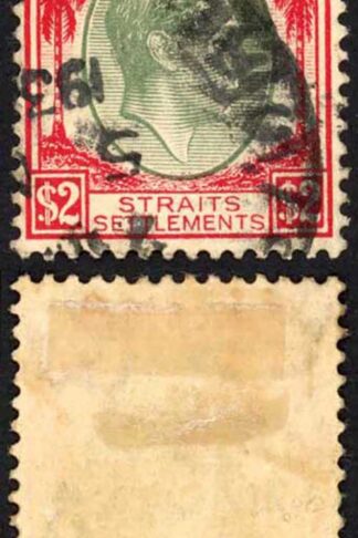 Straits Settlements SG291 Two Dollars Green and Scarlet Cat 17 pounds