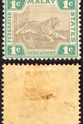 Malay SG27 1c Grey and Green Wmk Mult CA M/M (toned gum) Cat 95 pounds