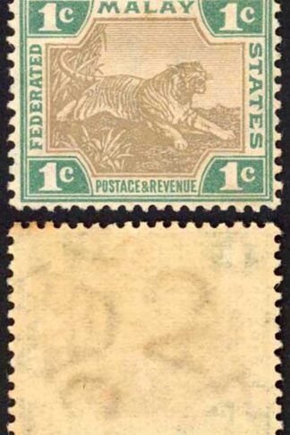 Malay SG27a 1c Grey-brown and Green Wmk Mult CA Mint (NO gum) Cat 55 pounds