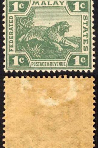 Malay SG28 1c Green Die 2 Wmk Mult CA M/M (toned gum) Cat 30 pounds