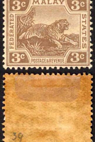 Malay SG33 3c Brown Wmk Mult CA M/M (toned gum) Cat 12 pounds