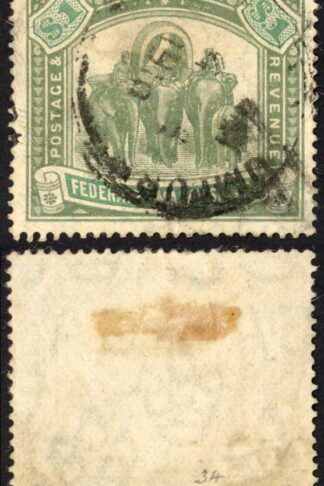 Malay SG48 One Dollar Grey green and Green Fiscally Hand Stamp