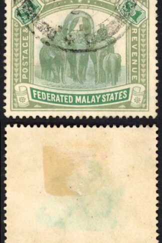 Malay SG48 One Dollar Grey green and Green Fiscally Hand Stamp