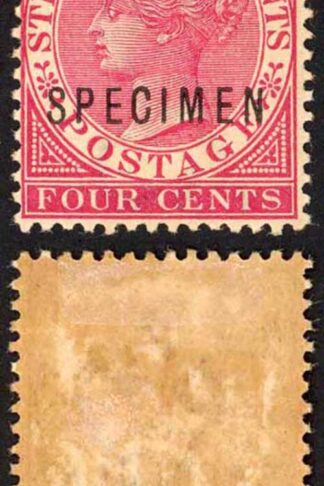 Straits Settlements SG98s 4c Deep Carmine Opt Specimen M/M (hinge remainder)