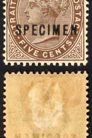 Straits Settlements SG99s 5c Brown Opt Specimen M/M (hinge remainder)