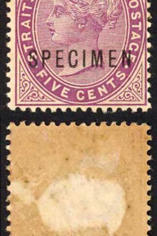 Straits Settlements SG100s 5c Magenta Opt Specimen M/M (hinge remainder)